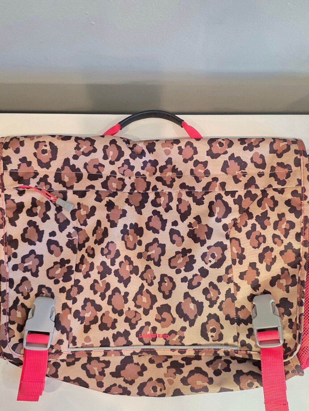 Lands End Leopard Print Messenger Tote Bag Backpack Back to School Travel Work